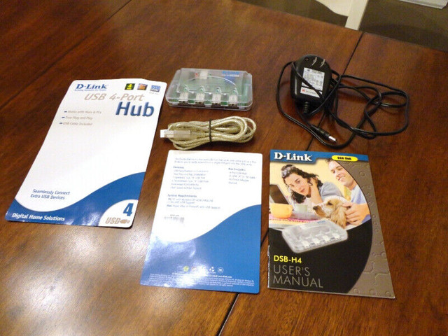 Like New D-Link Powered USB 4 Port Hub with Cables, manual in Networking in Kitchener / Waterloo