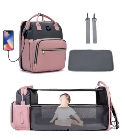 GREY Backpack for Baby Items & Extendable Crib, View more