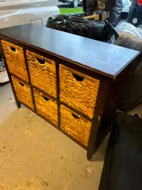 Wicker/Wood 6-drawer unit