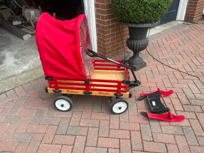Express wagon complete with canopy and sled attachment