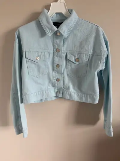 cropped light blue size small denim jacket $10, View more