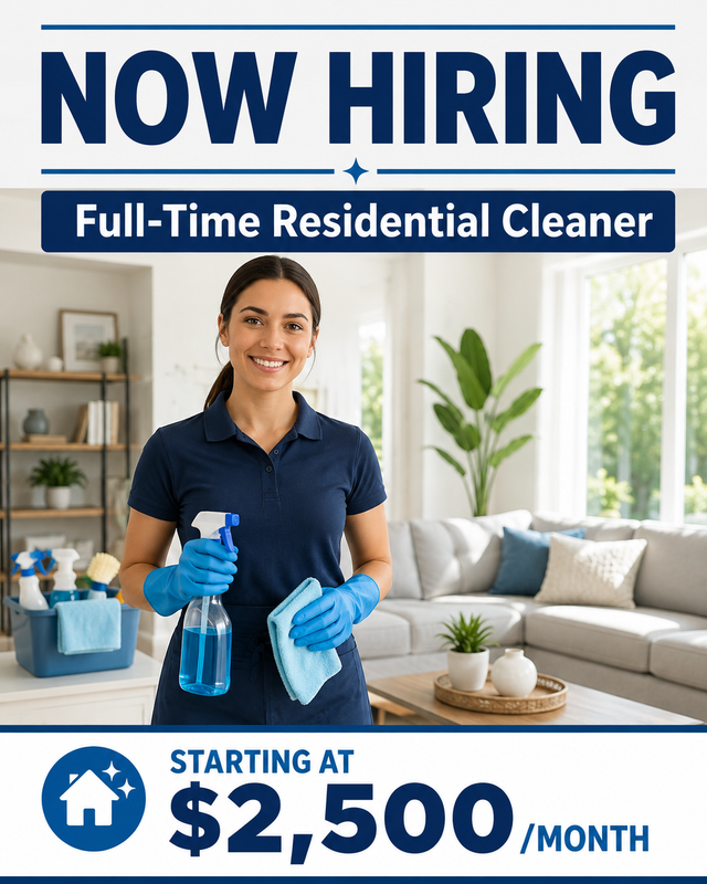 Full-Time Cleaner Needed – Starting at $2,500/Month