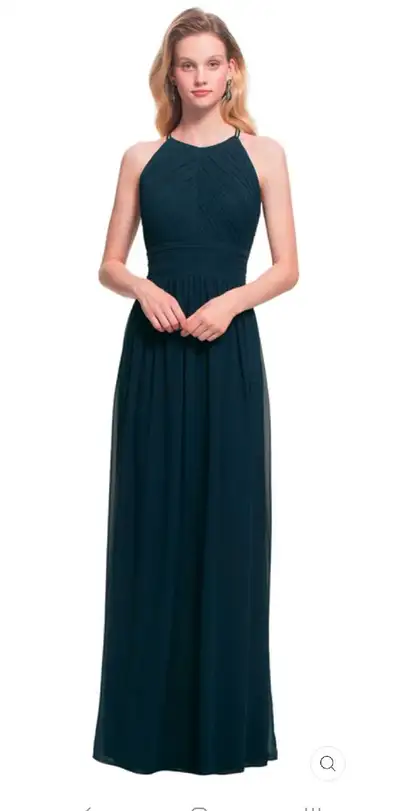 Stunning navy blue maxi dress with a halter neckline and keyhole back. Perfect for formal occasions...