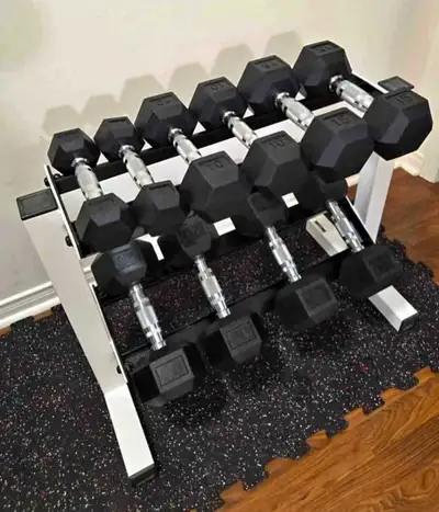 Weight Rack & dumbbell set!  5lb, 10lb, 15lb, 20lb & 25lb, View more