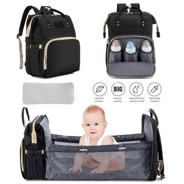 NEW 3 in 1 Black Travel Bassinet Foldable Baby Bed Diaper Bag in Bathing & Changing in London - Image 2