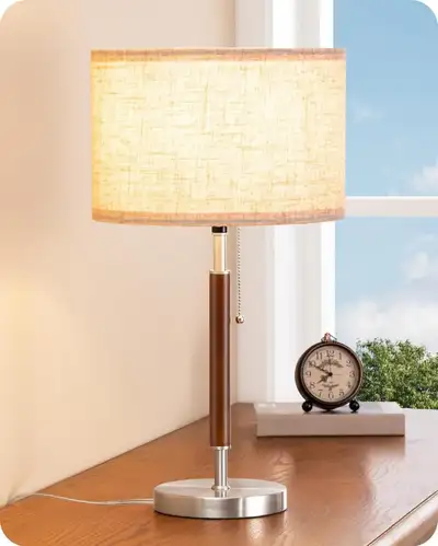 EDISHINE Mid Century Table Lamp, Solid Wood and Metal Bedside La, View more