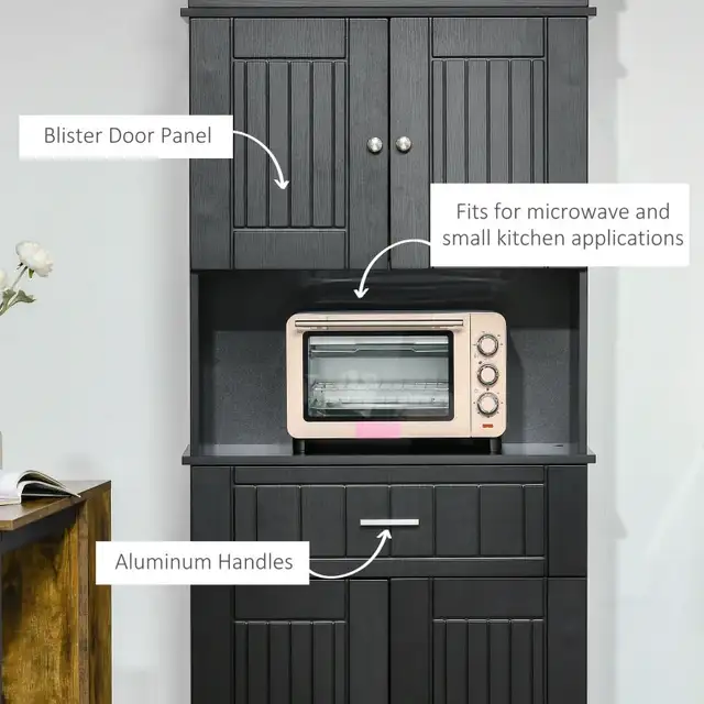 72" Kitchen Pantry Cabinet, Freestanding Buffet with Hutch, Cupb in Hutches & Display Cabinets in Markham / York Region - Image 8