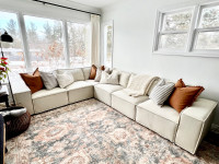 6-Piece Beige Linen-Blend Sectional Couch