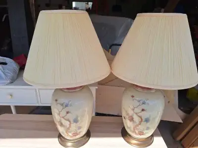 Vintage Pair of Chinoiserie Handpainted Table Lamps, View more