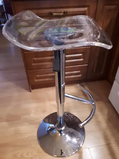 Acrylic Bar Stool ....Clear Adjustable Height .....Swivel Barstool with Chrome Base & Footrest | Mod...