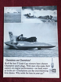 1965 Champion Spark Plugs w/Hydroplane Miss Bardahl  Original Ad