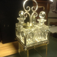 Antique Victorian 4 Piece Table Cruet Set Cut Glas