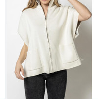Zara Zip Up Knit Hooded Poncho Sweater