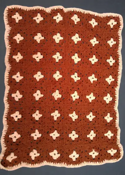 New hazelnut brown & cream 24 x 32-inch hand-crocheted afghan, View more