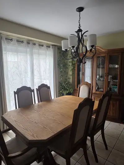 Antique Solid Wood Dining Set – 8 Seater with Matching Hutch, View more