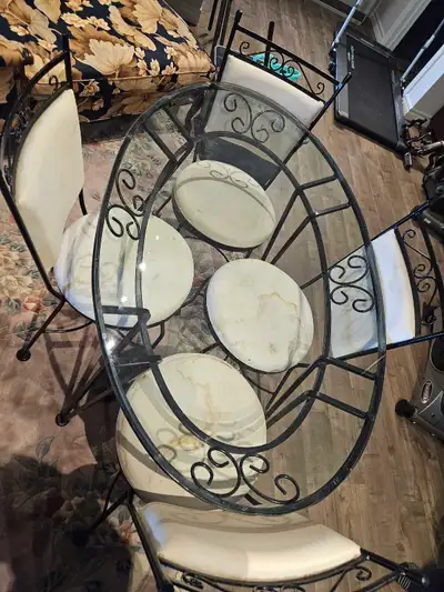 Wroth-Iron Table with Glass Top, View more