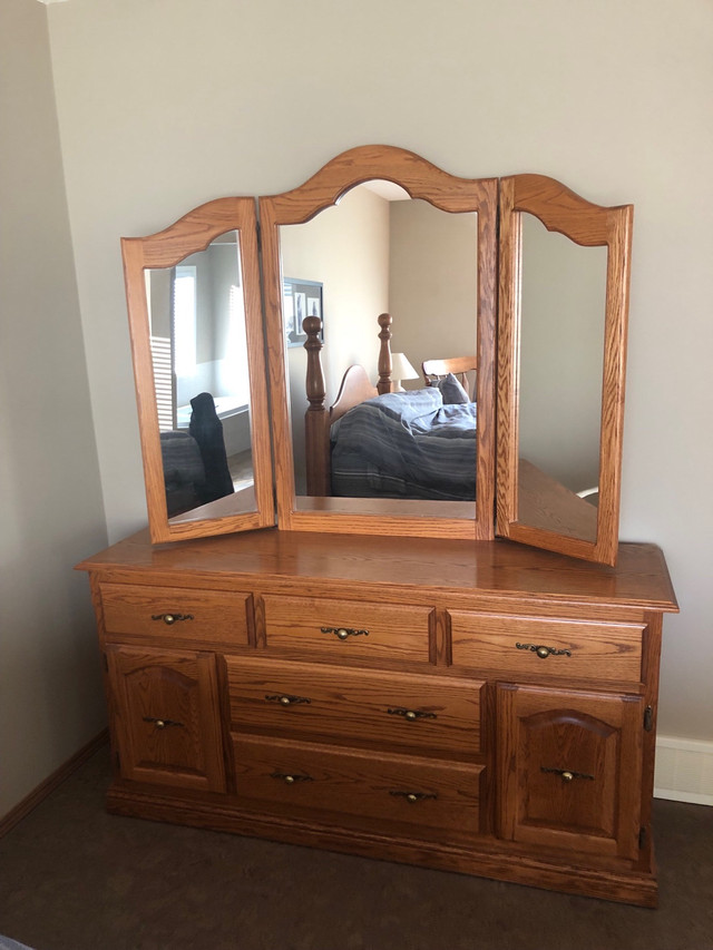 Solid oak dresser with mirror.  in Dressers & Wardrobes in Calgary - Image 4