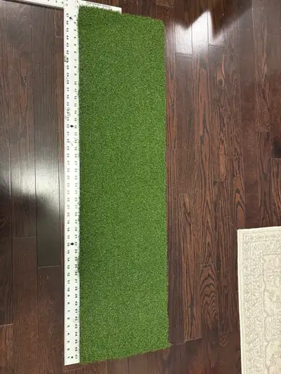 - Approximately 47” x 11 3/4”. (~4’ long x 1’ wide) - 1.5” total height. (1” high pile, 1/2” padding...
