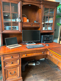 Office desk with hutch and filing cabinet