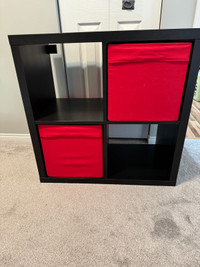 Storage shelf and two removable storage boxes