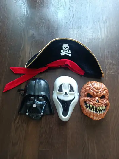 Halloween accessories: masks, pirate hat.$5 each, St-Hubert, View more