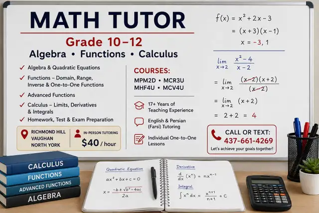 Math Tutor – Grade 10–12 | Algebra, Functions & Calculus