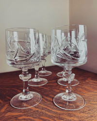 Set of 6 Bohemia Wine Glasses-Czech Republic, Lead Crystal