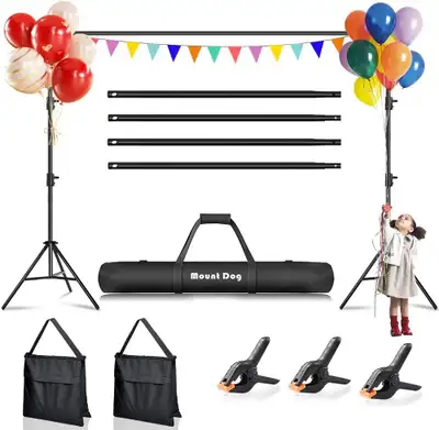 NEW Mount Dog 6.5ft x 10ft Backdrop Stand Kit Photography Studio Background Support System with 3 Cl...
