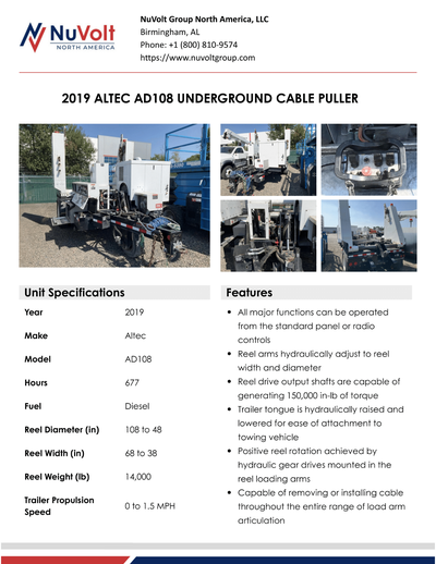 2019 ALTEC AD108 677 HOURS DIESEL RENTAL/LEASING/PURCHASE AVAILABLE! In house leasing! Contact NOW f...