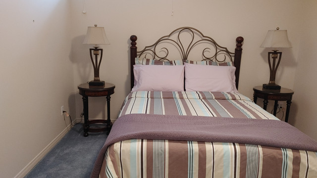 Queen size bed, bent metal head board. Barely used. in Beds & Mattresses in Ottawa - Image 2