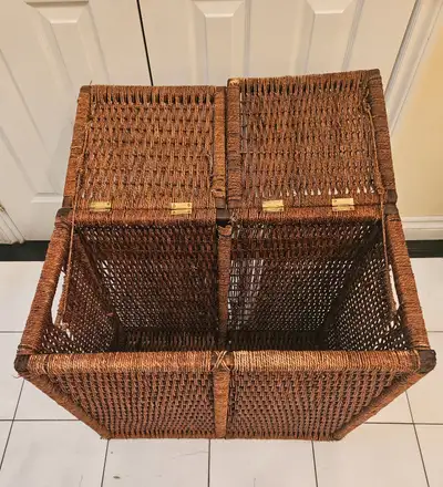 STYLISH VINTAGE ECO-FRIENDLY LARGE WICKER LAUNDRY AND STORAGE BASKET HAND-CRAFTED FROM NATURAL TEAK...