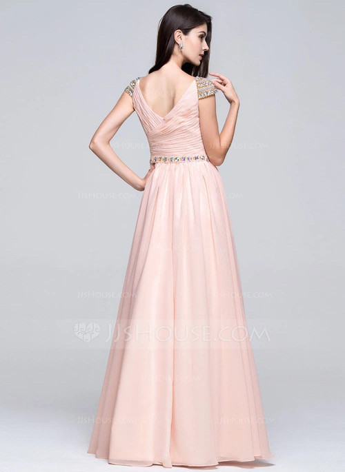 A-Line/Princess V-neck Floor-Length Chiffon Prom Dresses With Ru in Women's - Dresses & Skirts in City of Toronto - Image 2