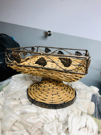 Wicker fruit basket with metal flower ornament *like new*