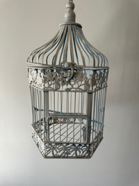 Vintage Metal Ornate White 17” Hanging Bird Cage