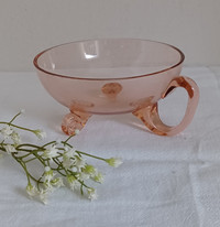 Depression glass, pink, footed, small candy dish, with handle