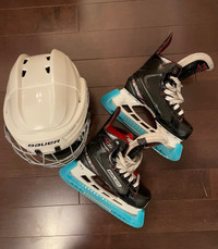 Youth hockey skates (size us 1) and helmet (48-53.5cm) 