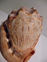 Vintage CAMEO CONCH SHELL Hand Carved Three Dancers 4 3/4 Inches