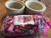 Potpourri crock (2) and one bag of potpourri