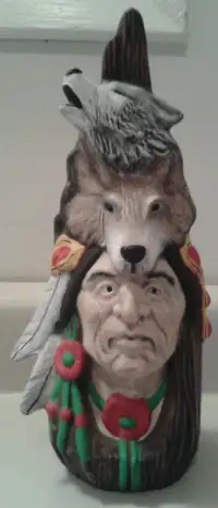 Native American Indian Man with Wolves Pottery