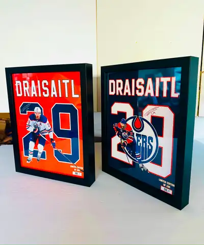 Leon Draisaitl Edmonton Oilers framed photos. 8x10 inches in a black box frame. Mint condition. No s...