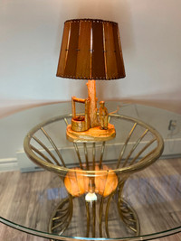 Vintage PAUL E. CARON Carved Wood Sculpture Lamp