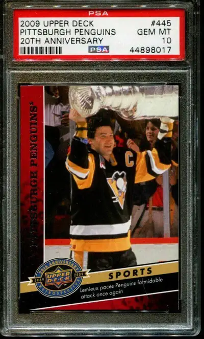 CARTE DE HOCKEY 2009 UPPER DECK  #445 MARIO LEMIEUX PSA 10 HOF, View more