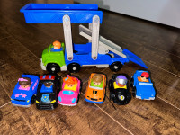 Fisher price little people ramp n go car carrier + 5 extra cars 