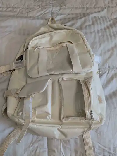 White Backpack with two window pockets, View more