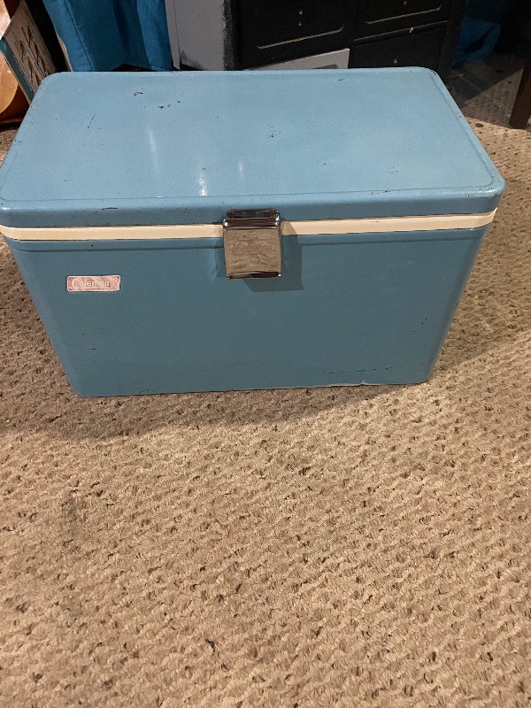 Vintage COLEMAN, Ice chest, water jug, and a roundabout 1970s Arts