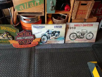 enseigne sign publicite harley davidson moto affiche bois wood, View more