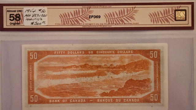 Canada $50 1954 Modified – BCS AU58 in Arts & Collectibles in Oshawa / Durham Region - Image 2
