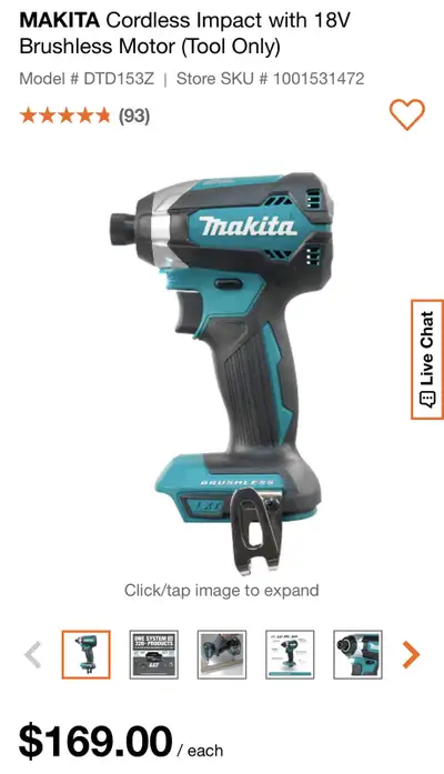 Makita 18 Volt DTD129 Brushless Impact Driver, View more