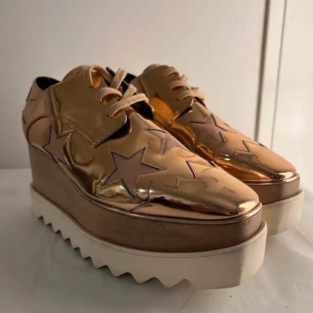 Stella McCartney Metallic Elyse Stars Derbys | Rose Gold Patent62863257526529124