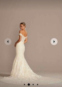 Beaded lace long sleeve off shoulder wedding dress